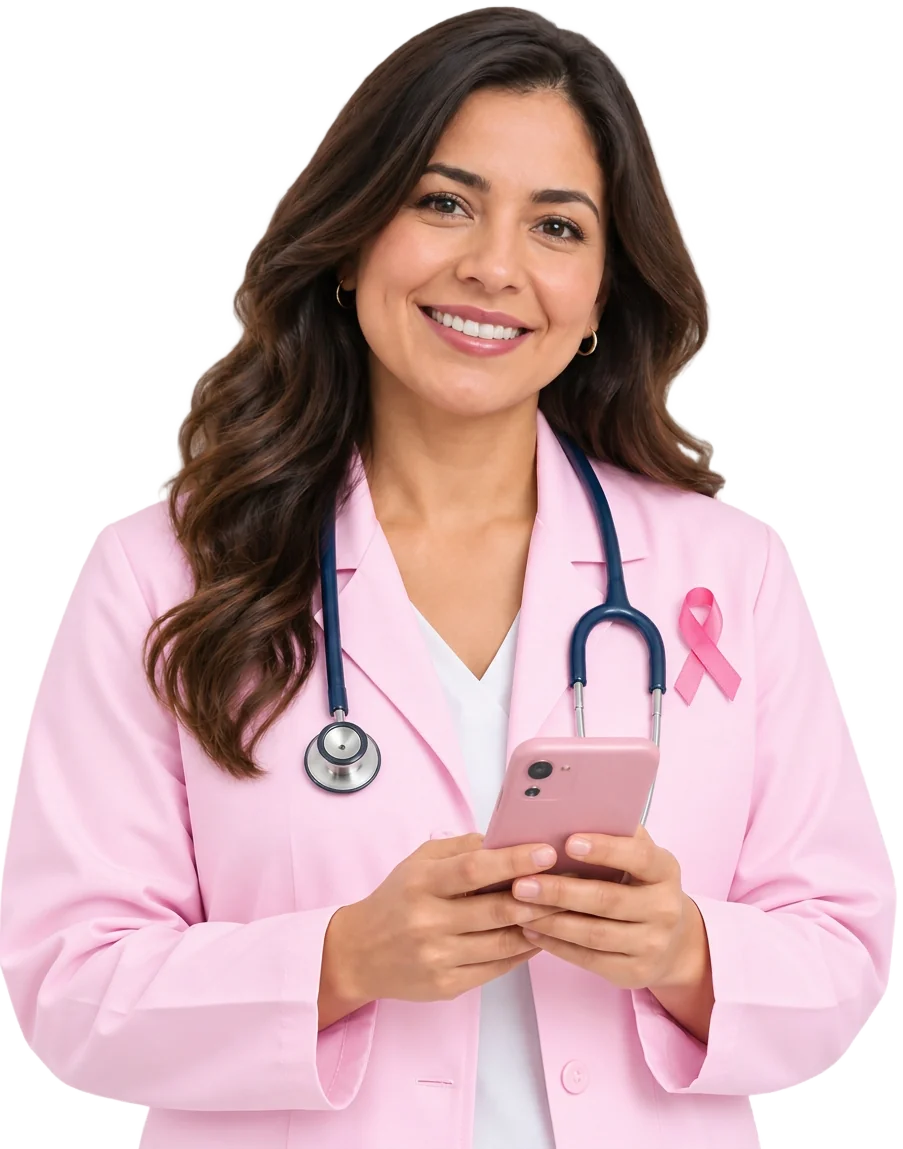 Profesional de salud contactando pacientes por WhatsApp para agendar su mamografía