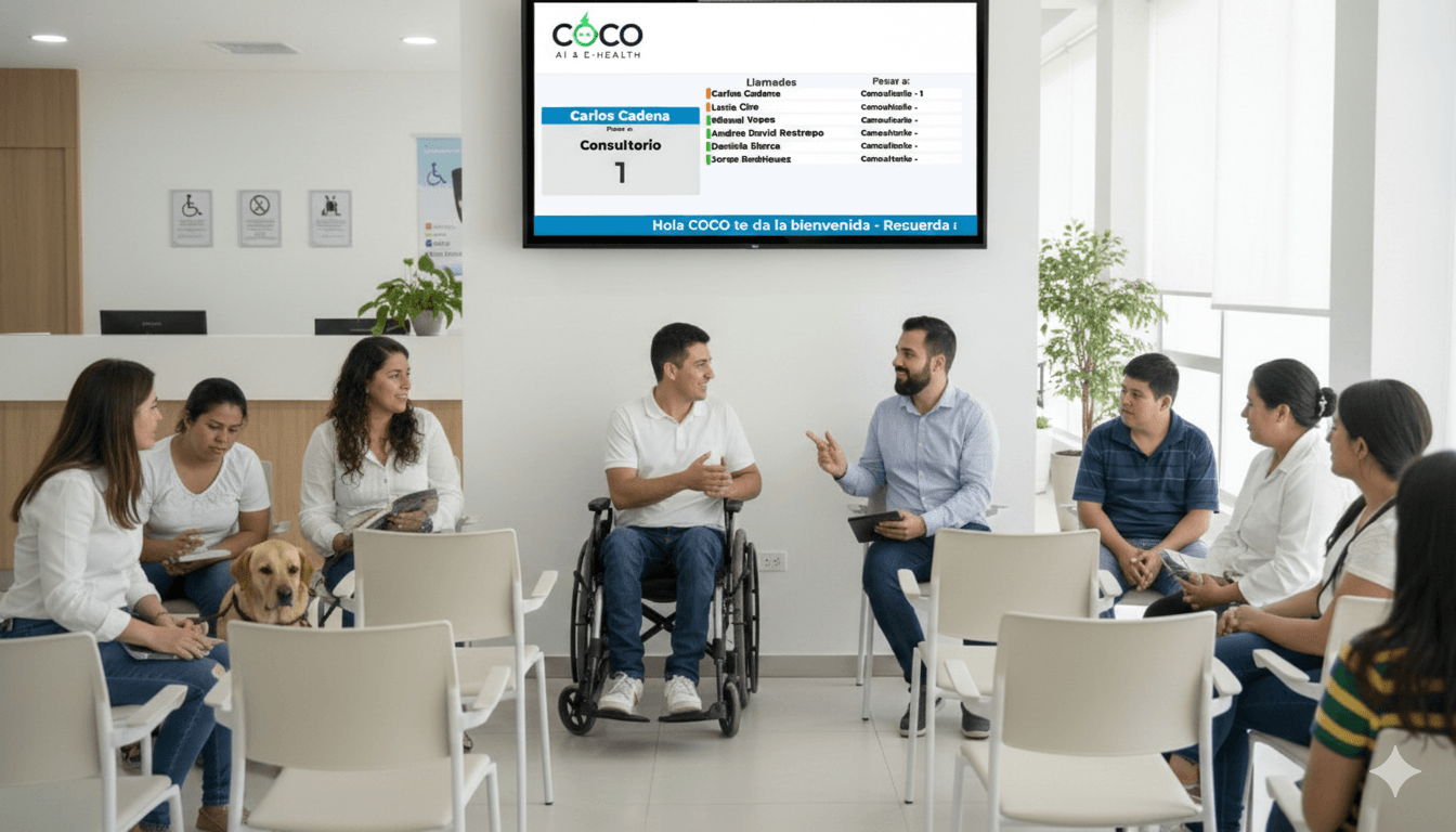 Sala de espera accesible con sistema de turnos